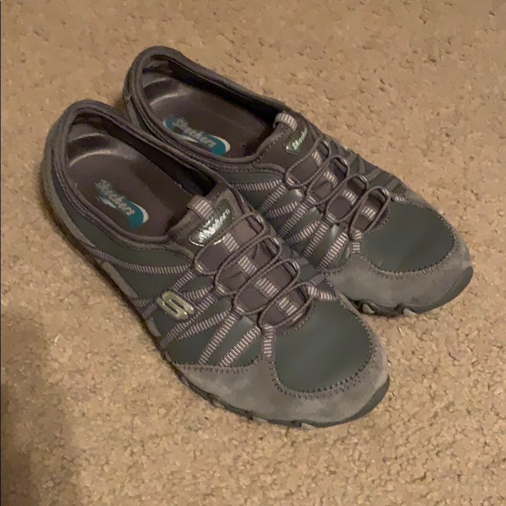 Gray slip on skechers